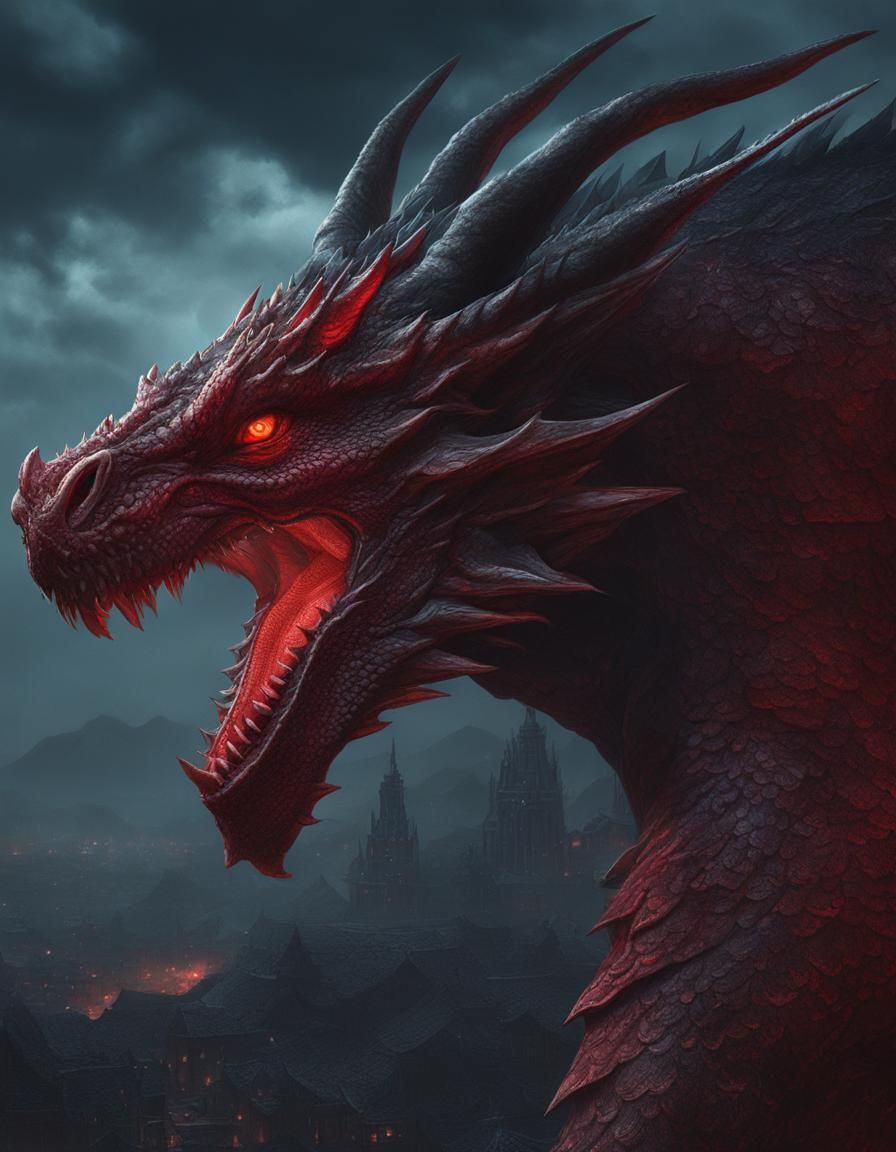 Detailed Red Dragon Portrait in Dark Fantasy Style