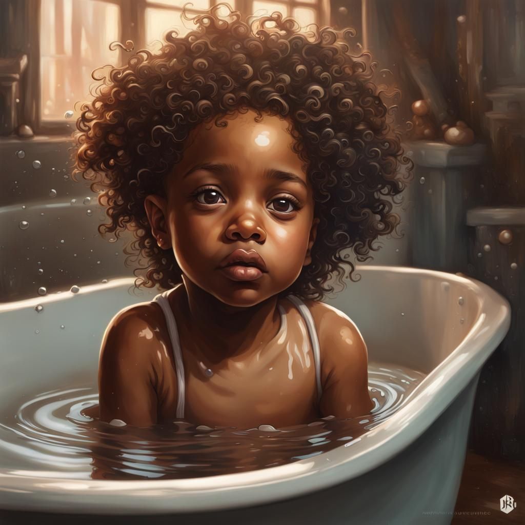 Airbrush Hip Hop Portrait: Baby Girl in Tub