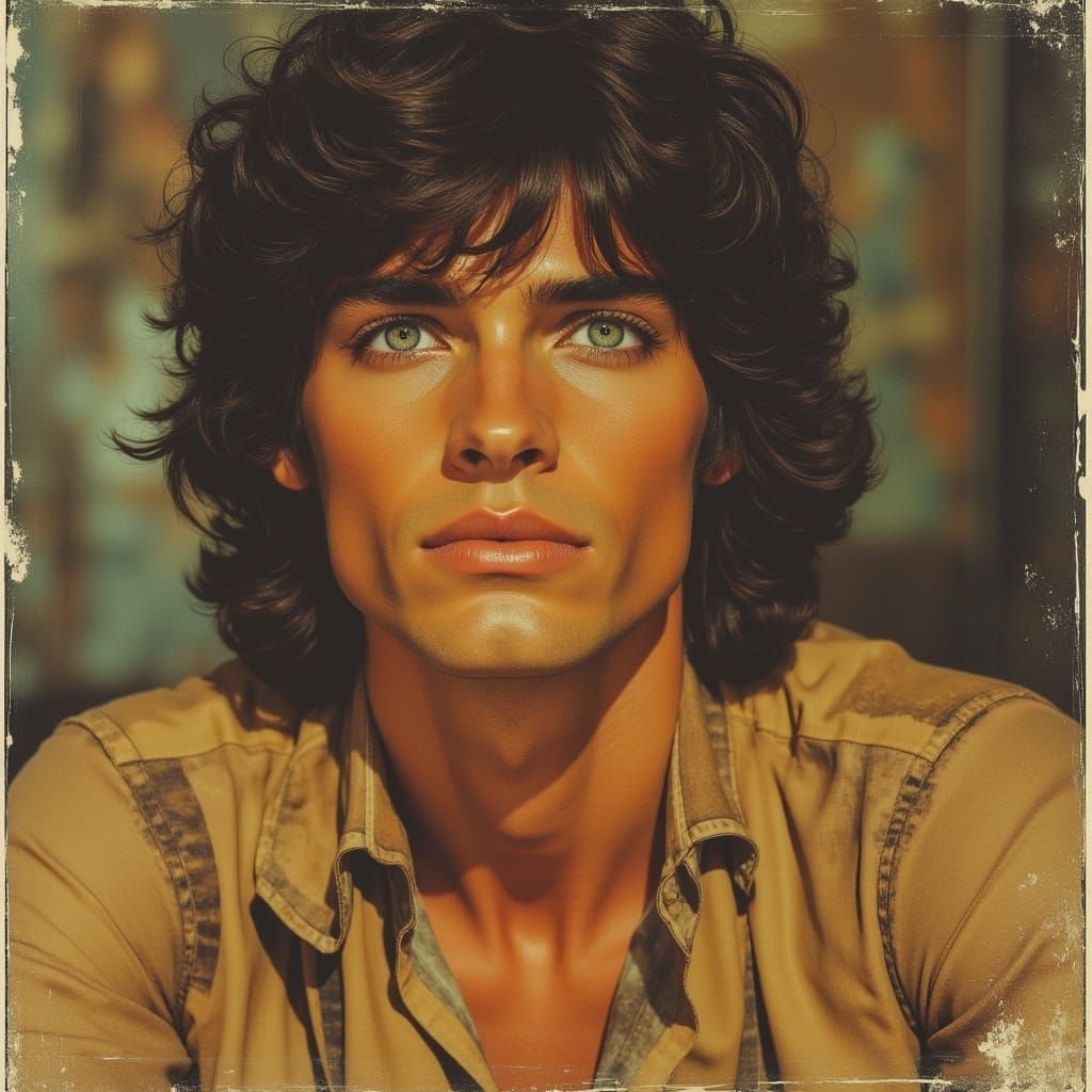 Photorealistic Portrait of a Man in 1970s Style
