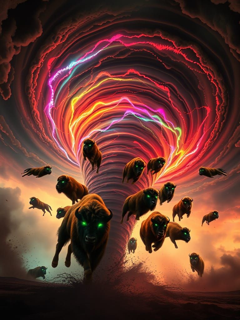 Bison Tornado Vortex in Synthwave Style