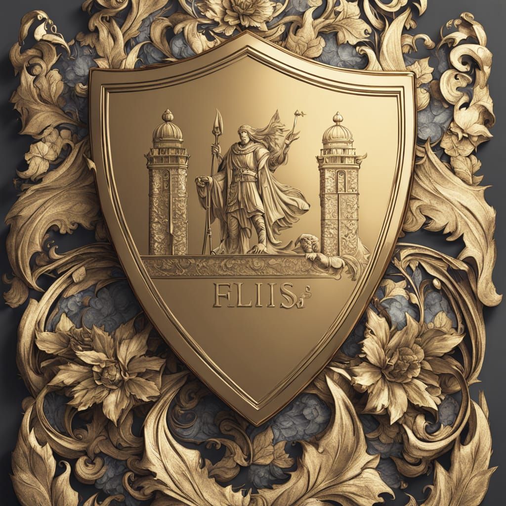 Anime Coat of Arms Shield with Golden Accents