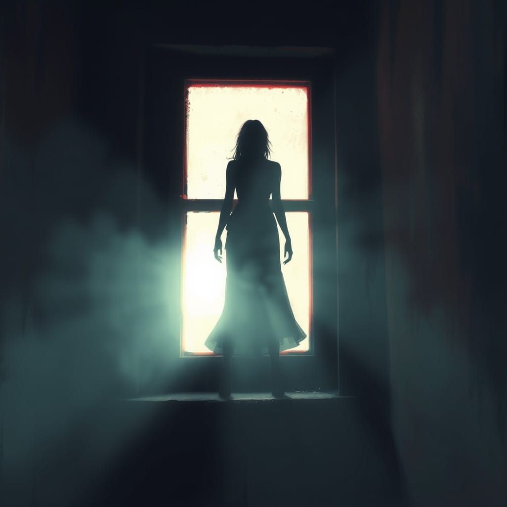 Ethereal Woman in a Haunting Window Scene