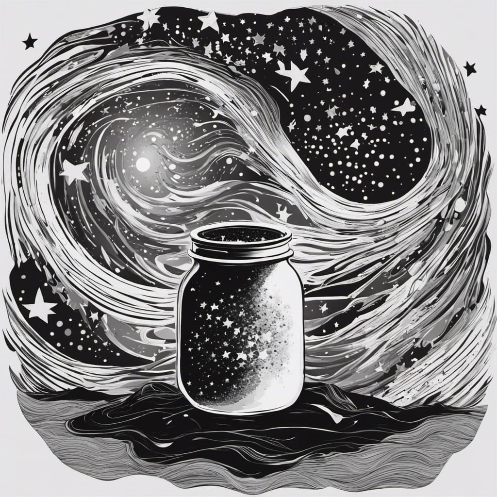 Jar Spilling Stars in Night Sky Painting