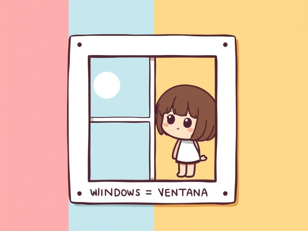 Cute Chibi Windows says ”WINDOW = VENTANA”.