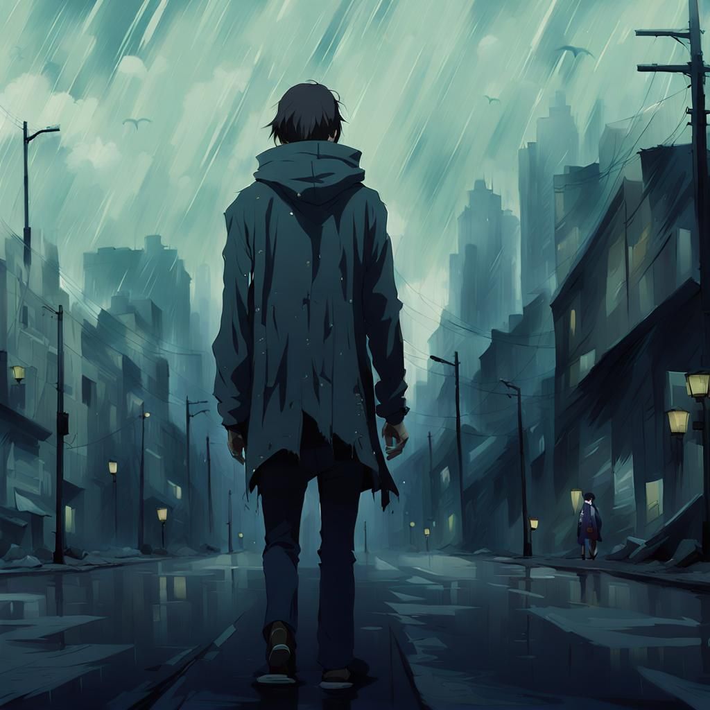 Lonely Figure in Dreary City, Anime Key Visual