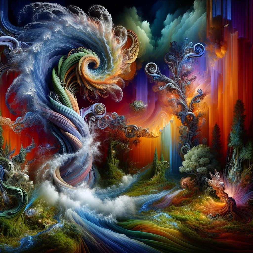 Colossal Water Tornado and Fern in Biomechanical Forest