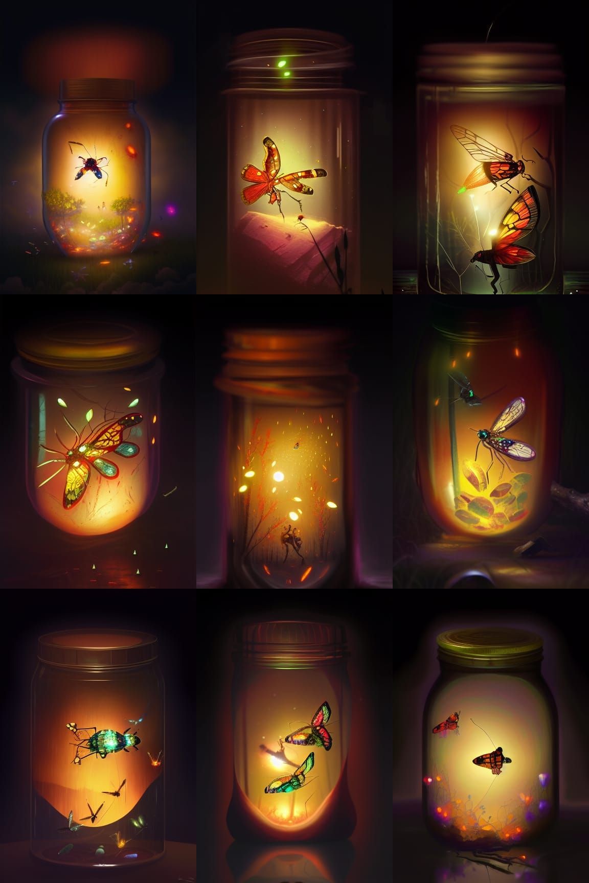 Bejeweled Firefly in Jar: Digital Matte Painting