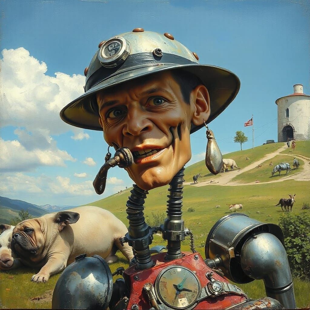 Cyborg Hillbilly Oil Painting