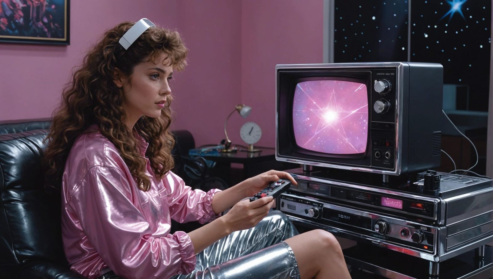 Robotic Woman in Retro Sci-Fi Cyberpunk Setting