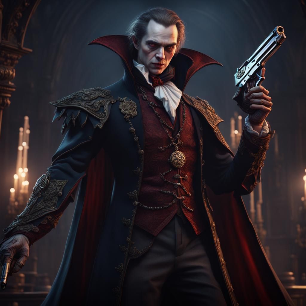 Vampire Noble with Pistol: Detailed Matte Painting
