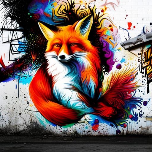 Colorful Graffiti Fox in Street Art Style