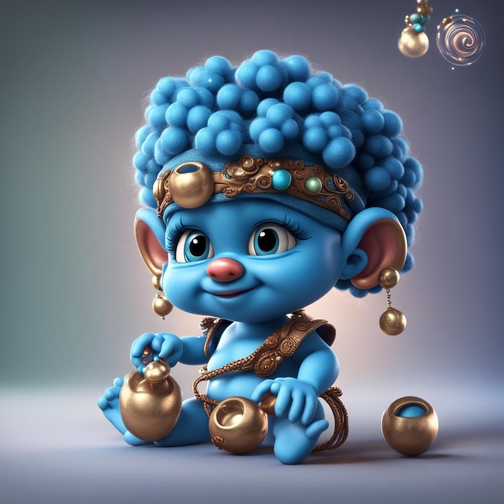 Baby Smurf Girl with Afro Puffs: Fantasy Art