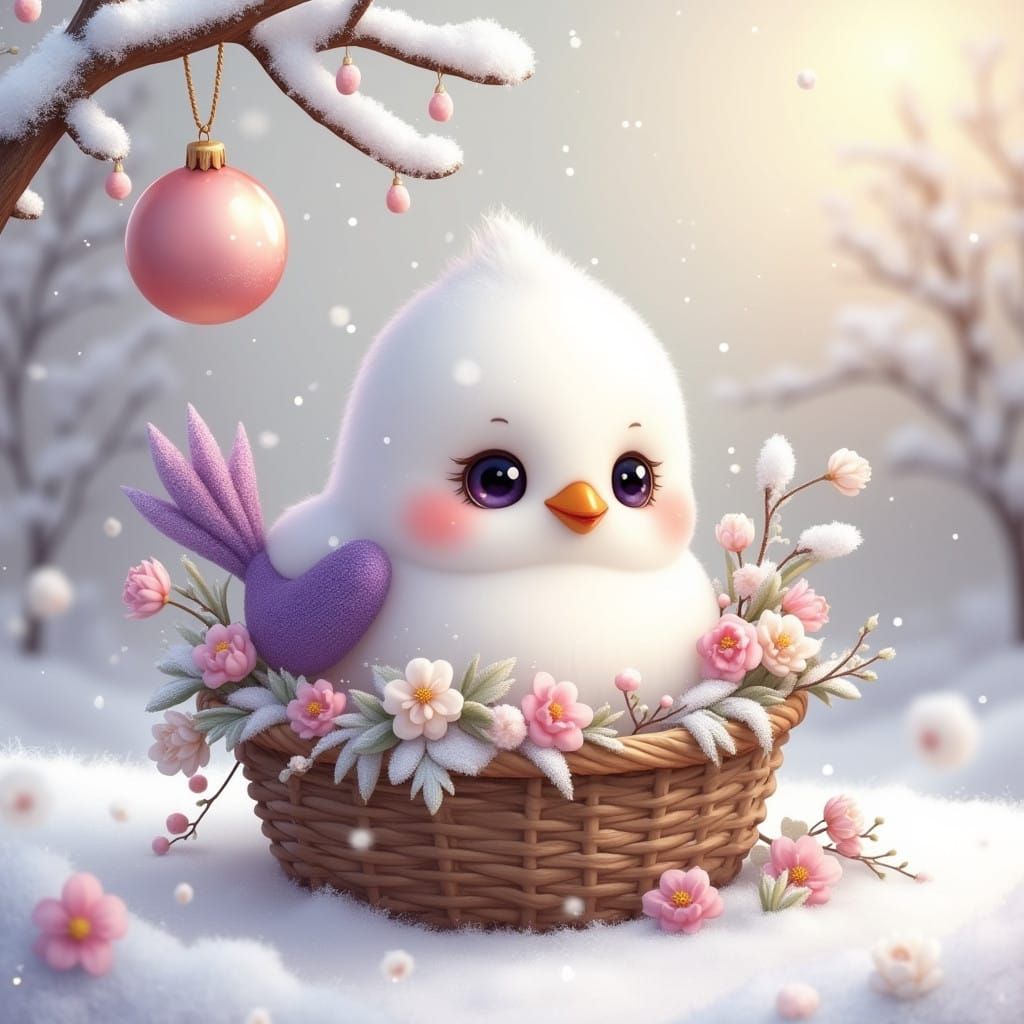 Delicate Winter Bird in Whimsical Wonderland Scene
