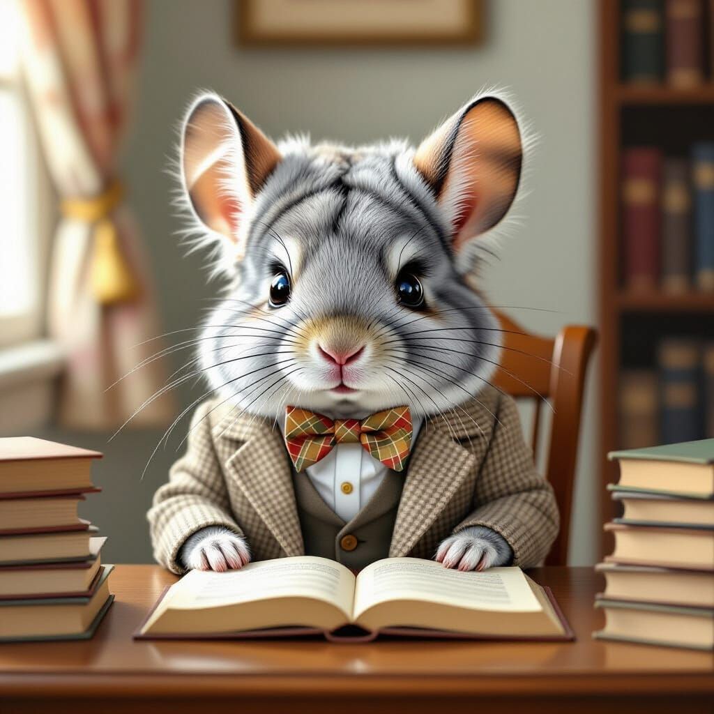 Cute Preppy Chinchilla in Tweed Blazer