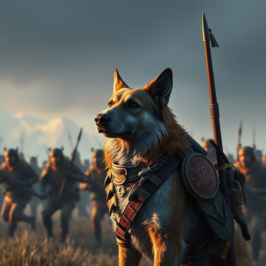 Shepherd Dog in Army Unit: Detailed Matte Painting