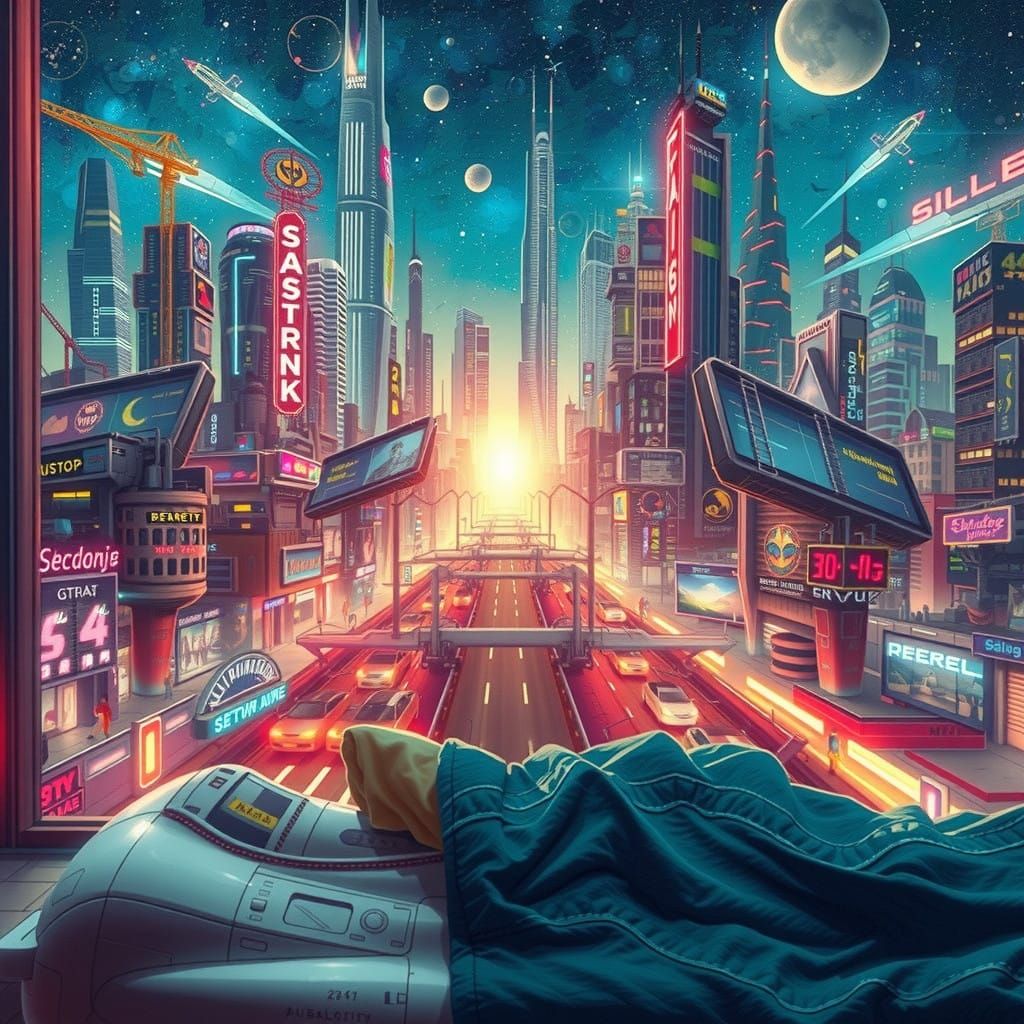 Futuristic Metropolis under Starry Night Sky