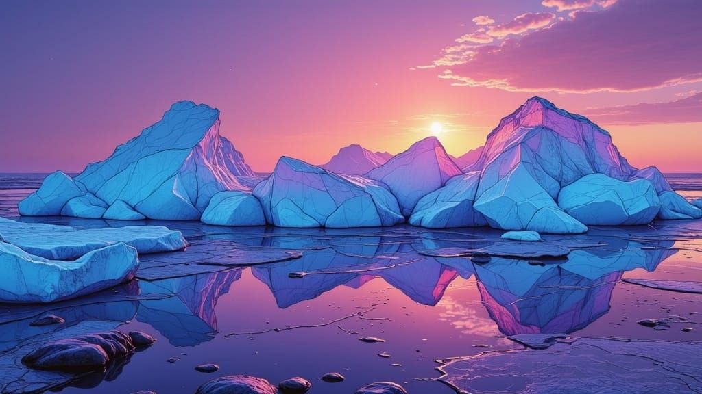 Abstract Ice Melts Into Water At Sunset