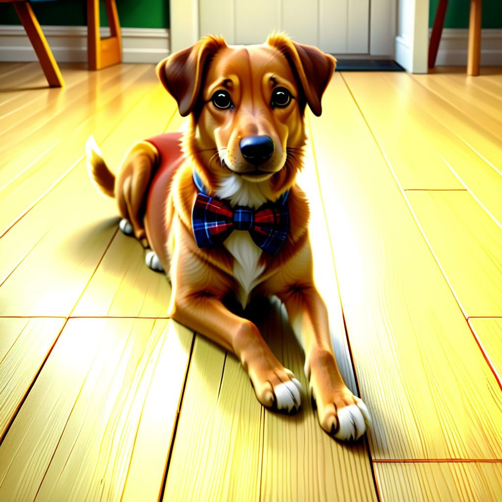 Charming Light Brown Dog in Red Plaid Bow Tie