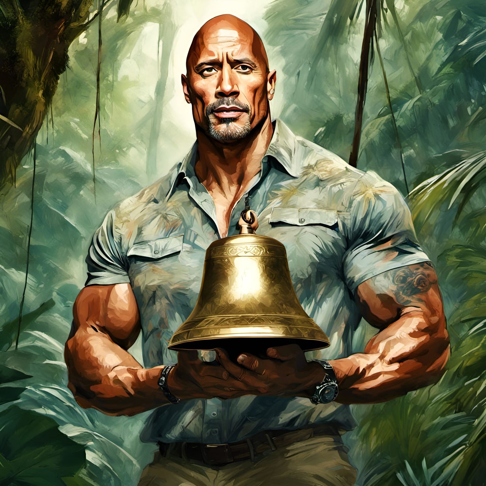 Dwayne Johnson Portrait in Jungle, Digital Illustration
