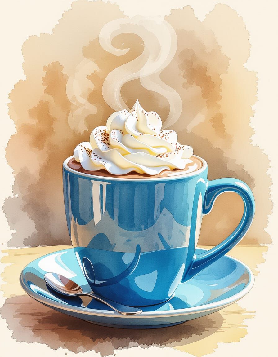 Hot Chocolate in Watercolor Splash Art Style