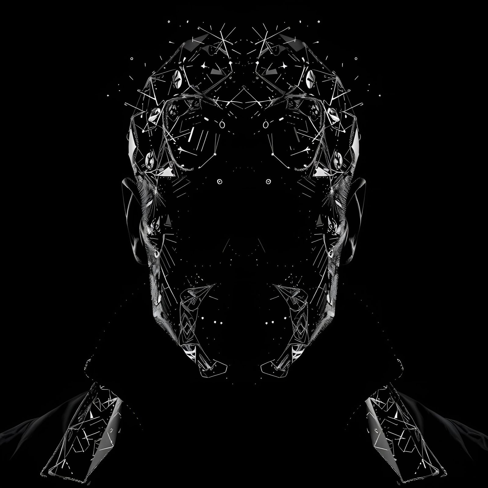 Cosmic Entropy Portrait in Striking Black Art