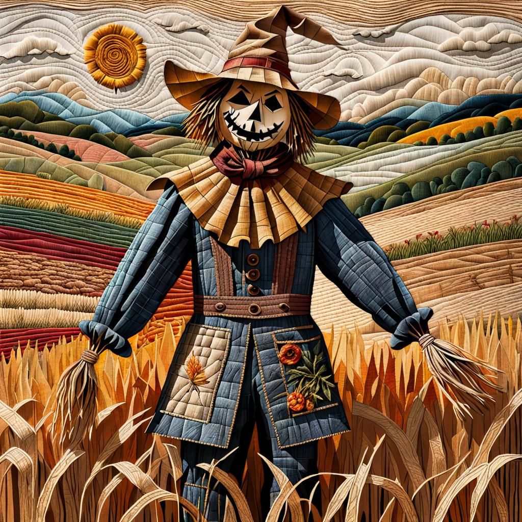 Hyperdetailed 3D Collage of Scarecrow in Field