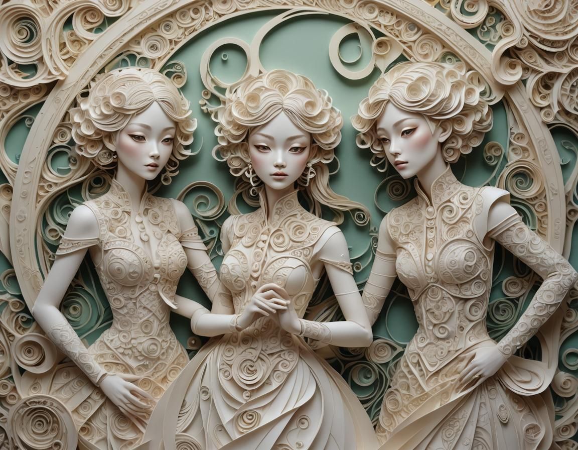 Embossed Jianzhi Dancers in Namatjira Seascape