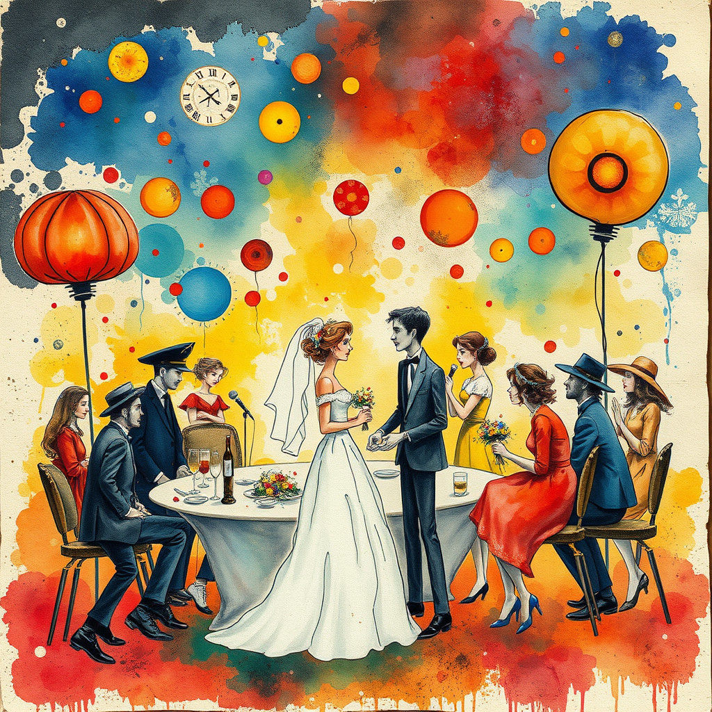 Surrealist Watercolor Wedding Party in Chagall Style