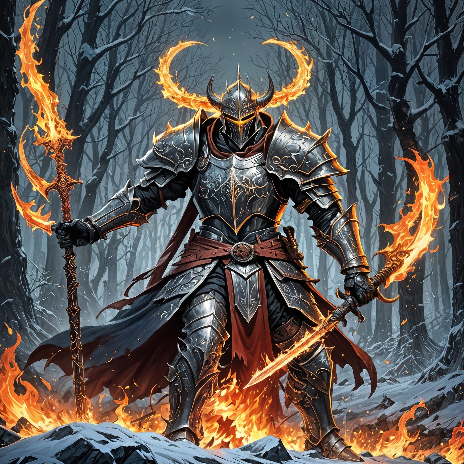 Diablo Knight with Flaming Scythe, Anime Style