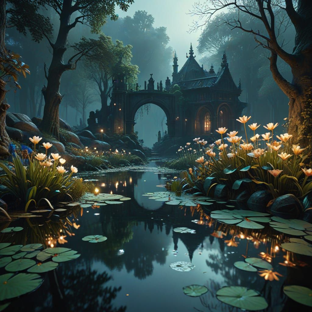 Snow-Shrouded Serenity: A Mystical Evening Scene in Gothic S...