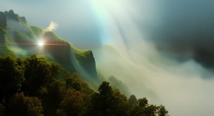 Heavenly Portal with Sunshine and Clouds