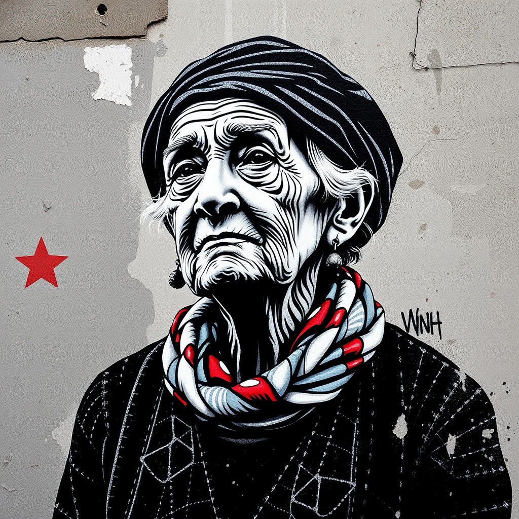 Banksy-Style Street Art of an Old Lady