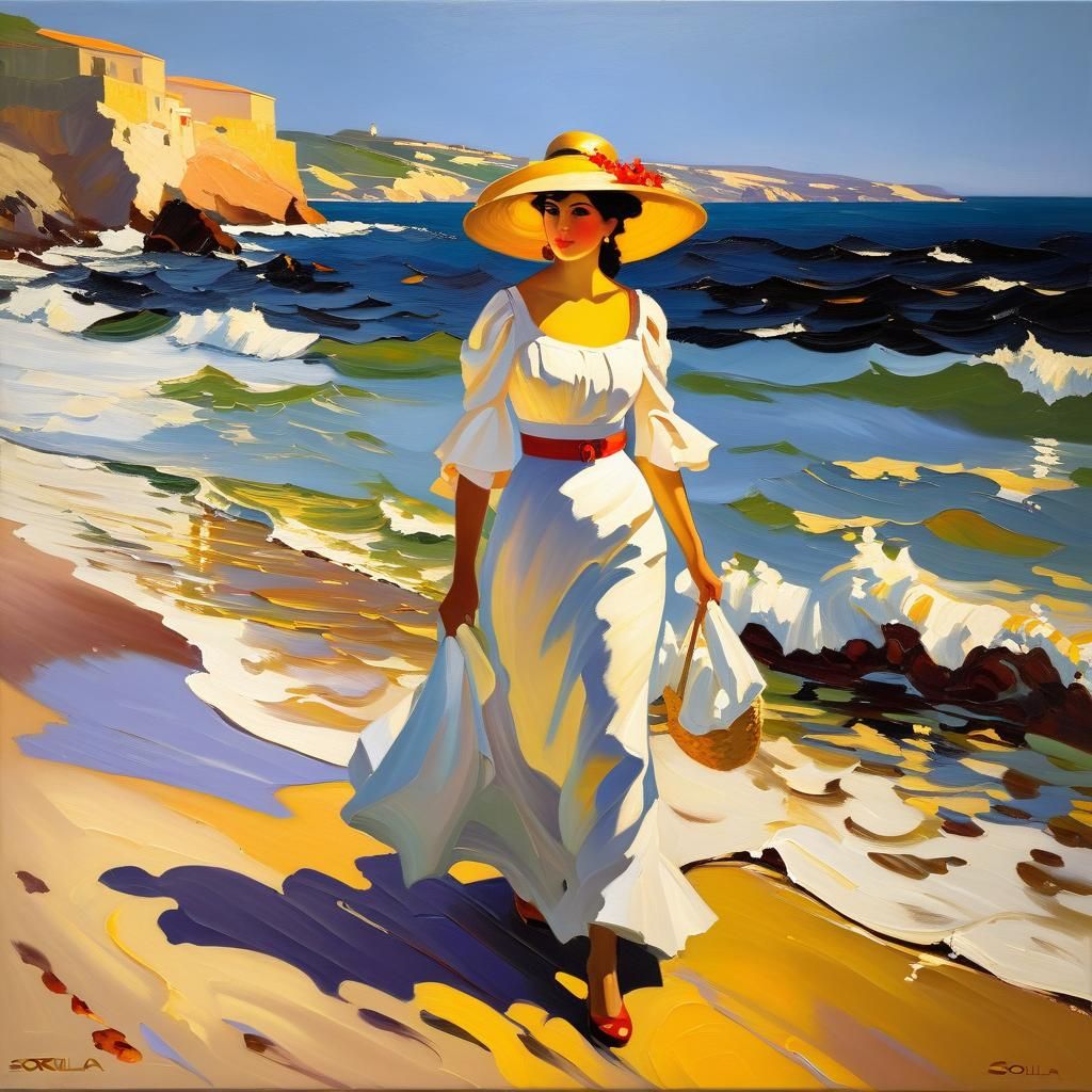 Impasto Seashore Scene in the Style of Impressionism