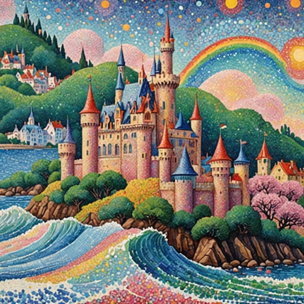 Candy castle pointillism art