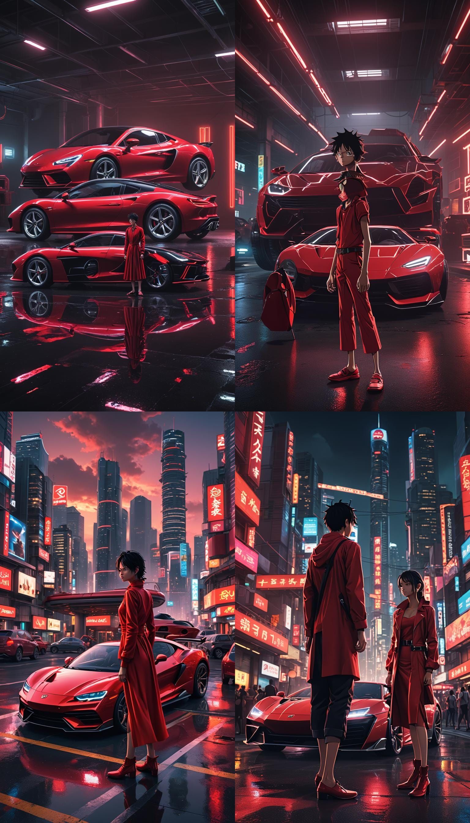 Luffy and Neon Hypercar in Hyperrealistic HDR