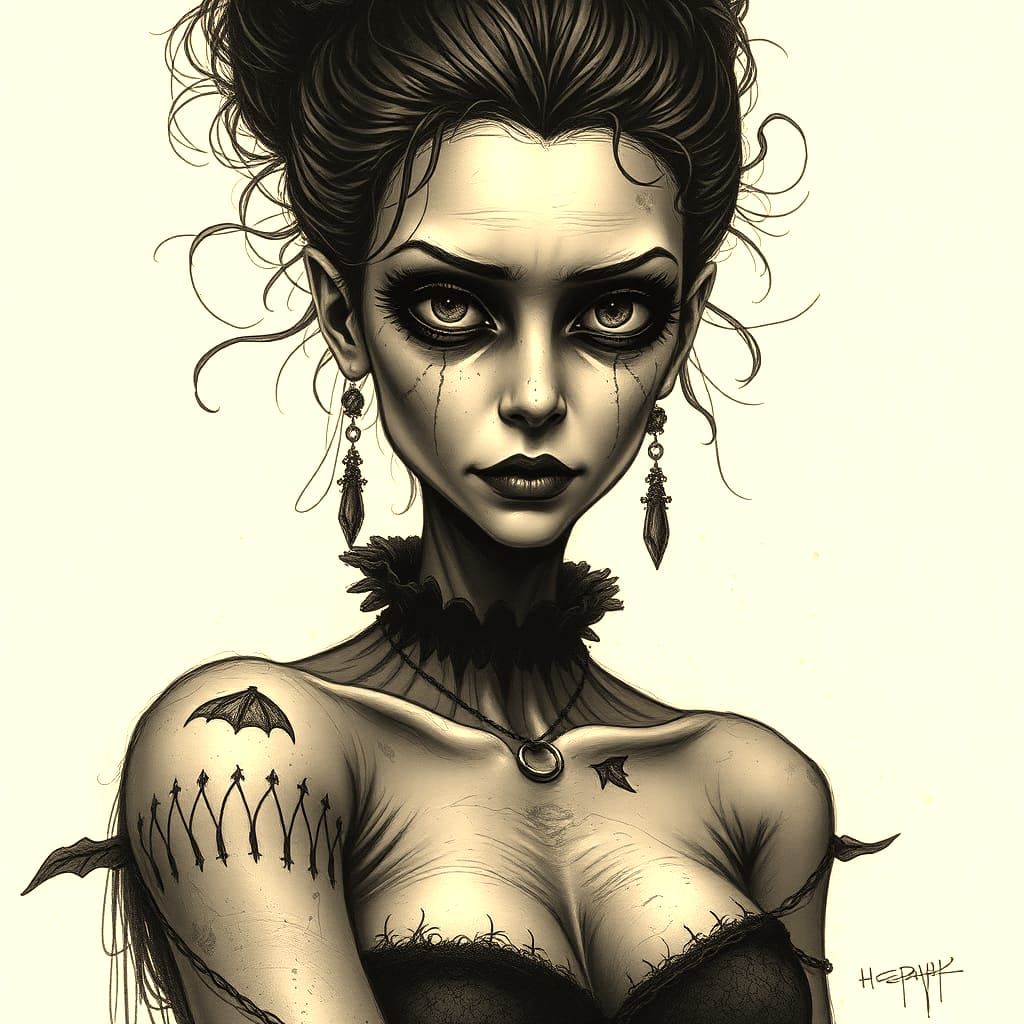 Ethereal Gothic Siren in Dark Charcoal and Ink