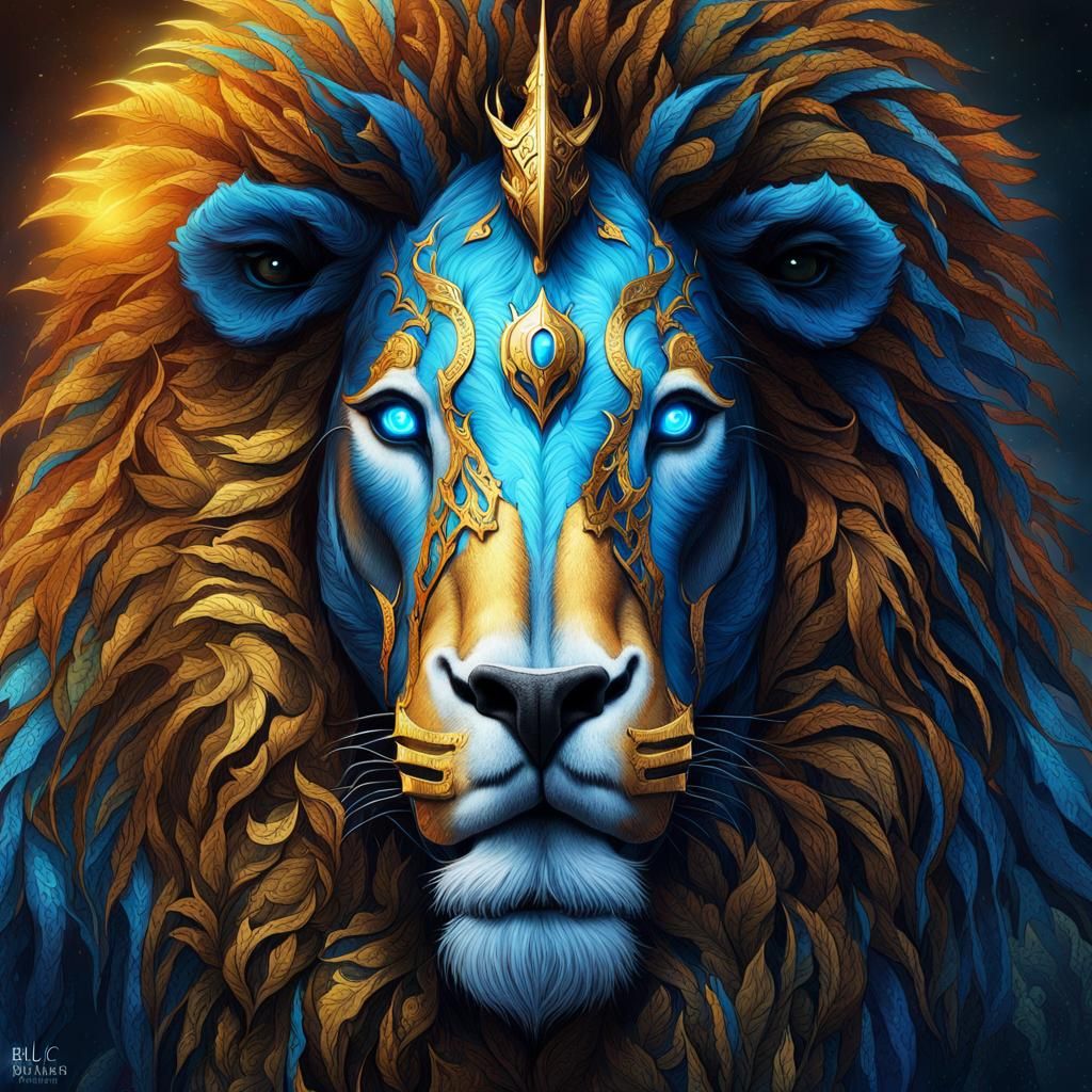 Cyber Gothic Horse-Lion in Mystical Forest