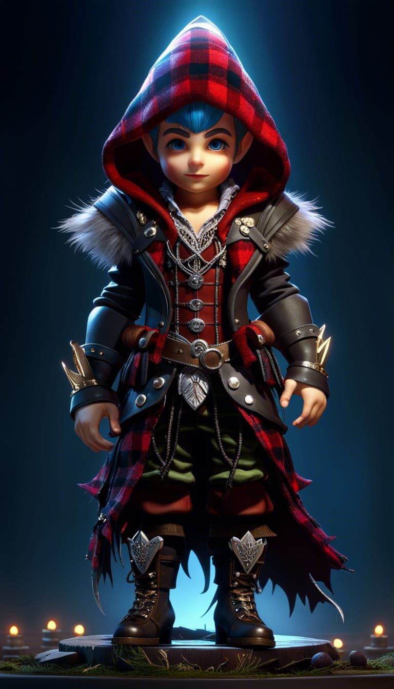 Gnome in Plaid Corset: Dark Fantasy Concept Art