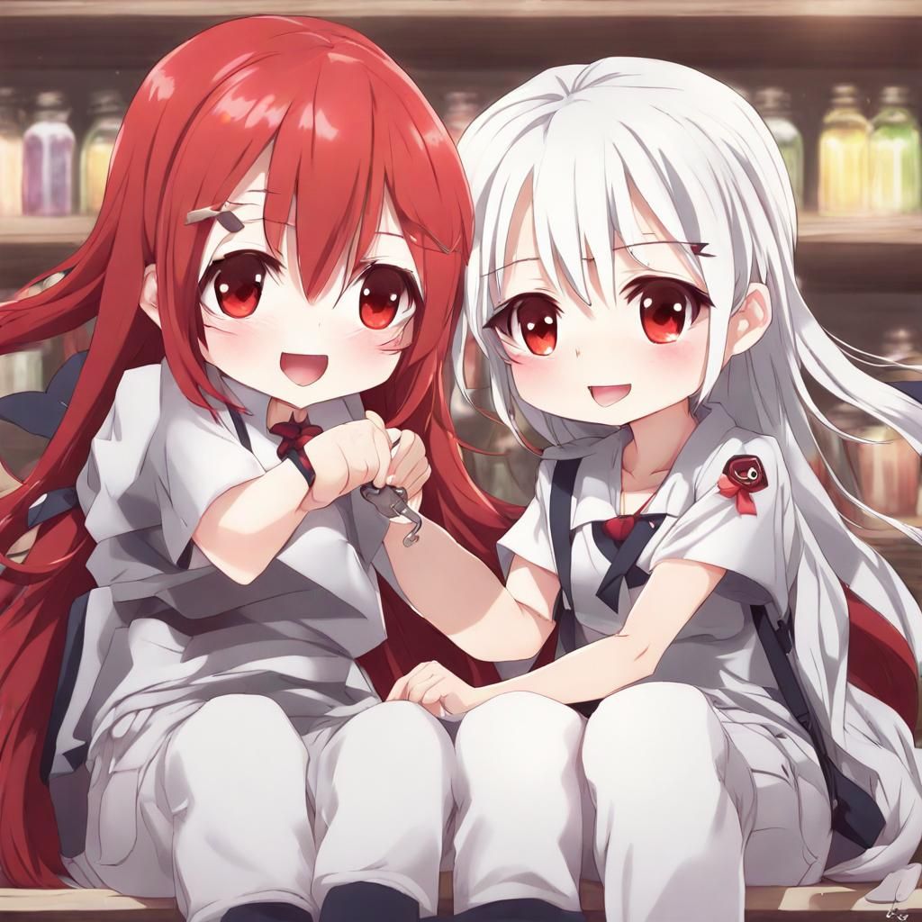 Two Happy Chibi Girls in Anime Style