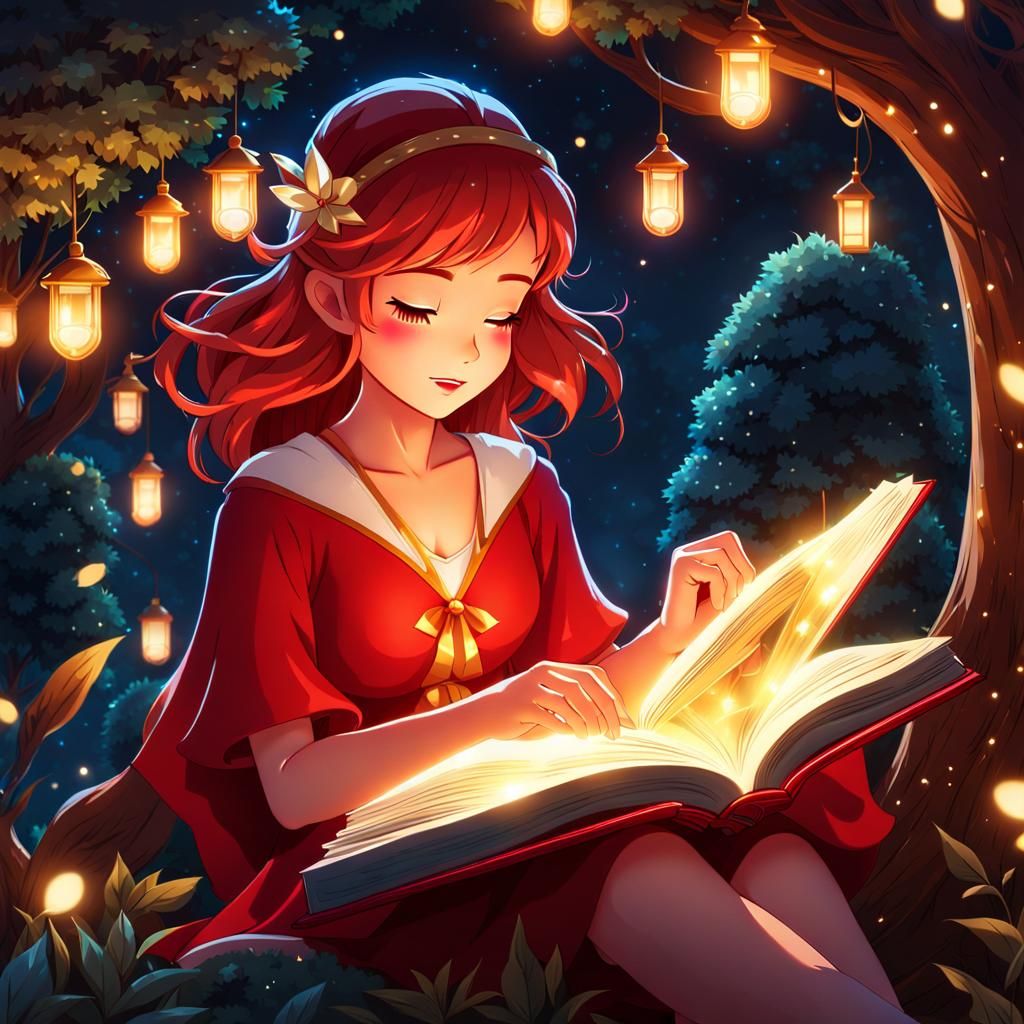 Red Fairy Reading Book with Sparkling Lights
