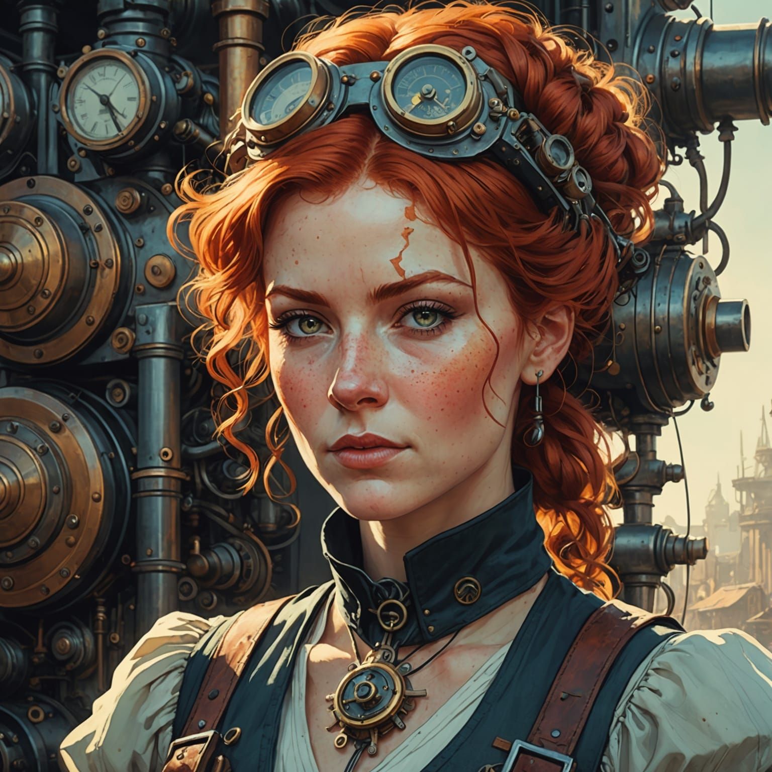 Steampunk Engineer Portrait in Rackham Style