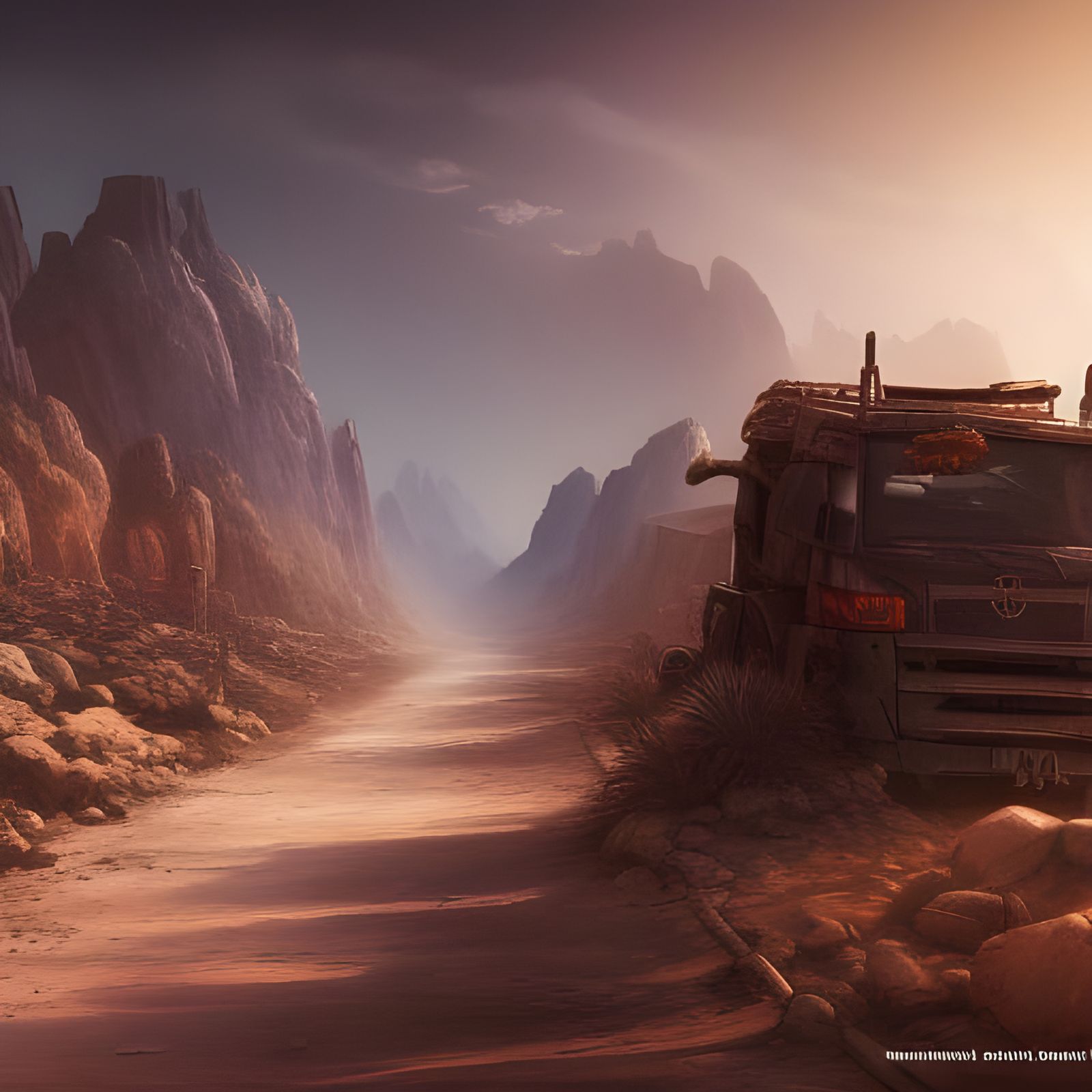 Post-Apocalyptic Desert Road in Detailed Matte Painting