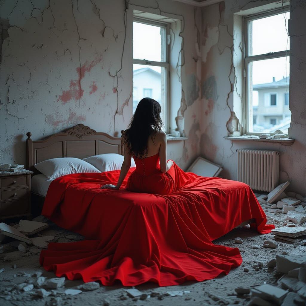 Dystopian Silhouette in Red Dress