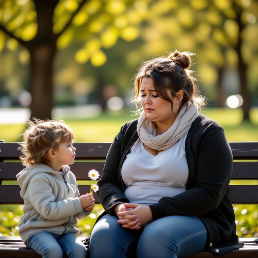Child Offers Daisy to Crying Woman: Touching Photography