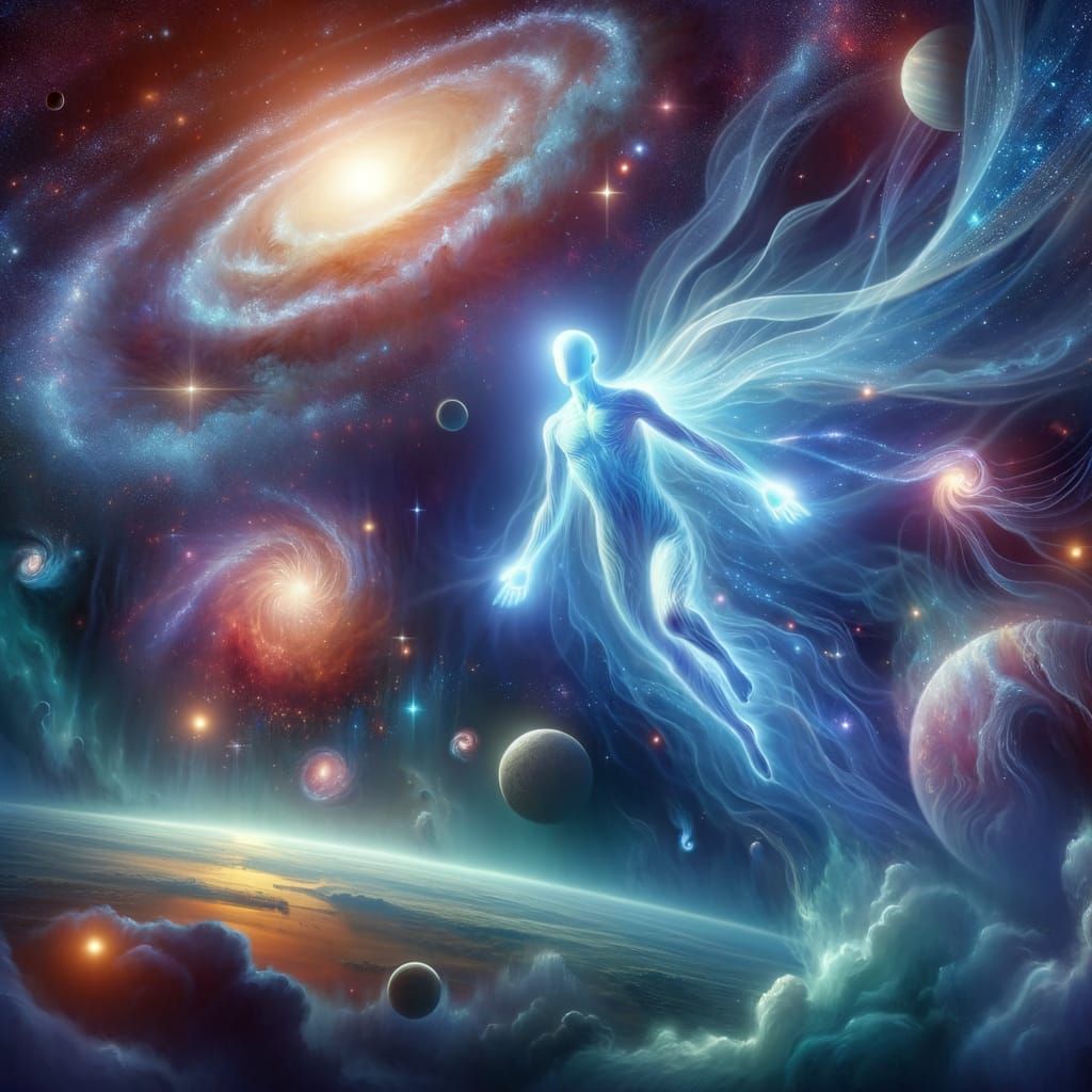 Ethereal Radiant Being Soars Through Celestial Space