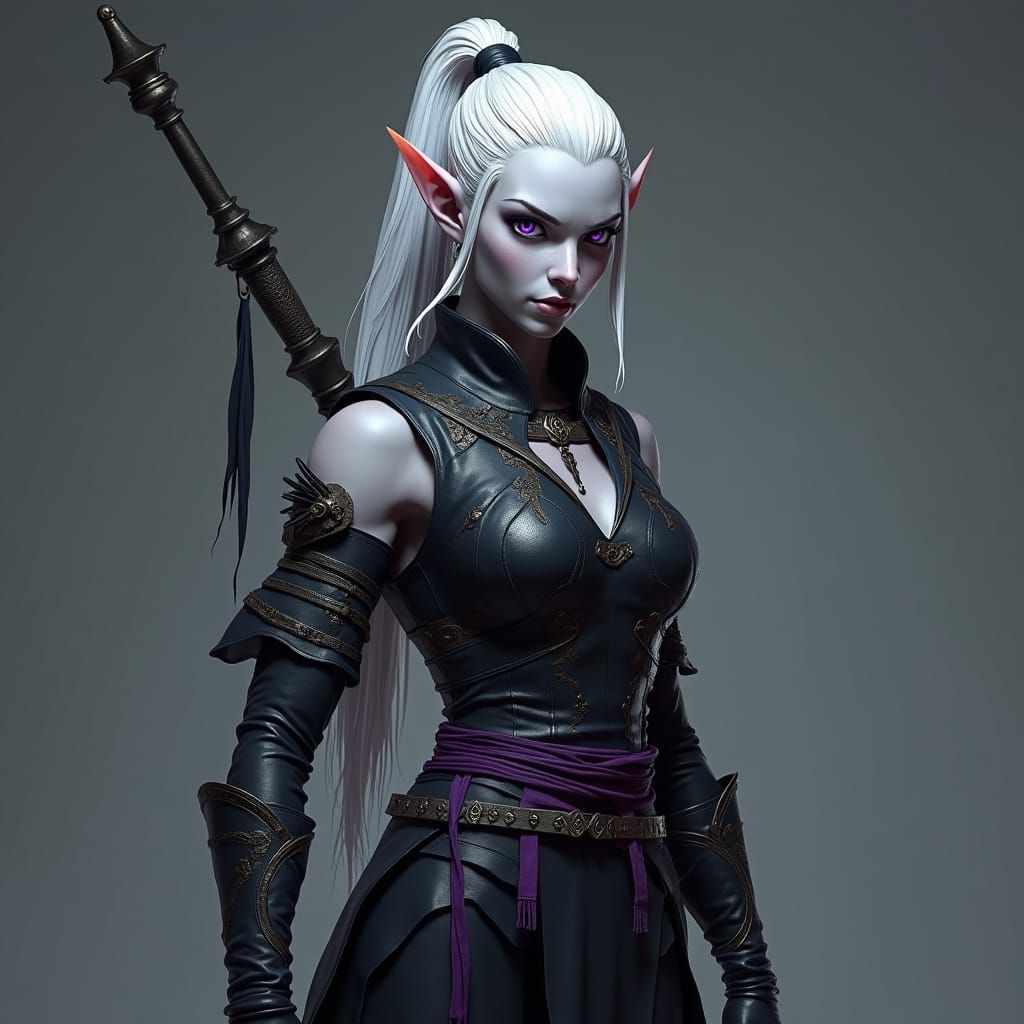 Deadly Dark Elf Monk in Fantasy Art Style