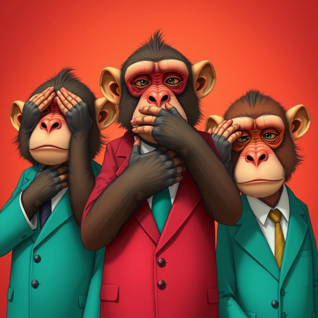 Three Wise Monkeys in Suits, Animated Style