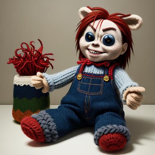 Knitted Chucky Toy with Wool Texture