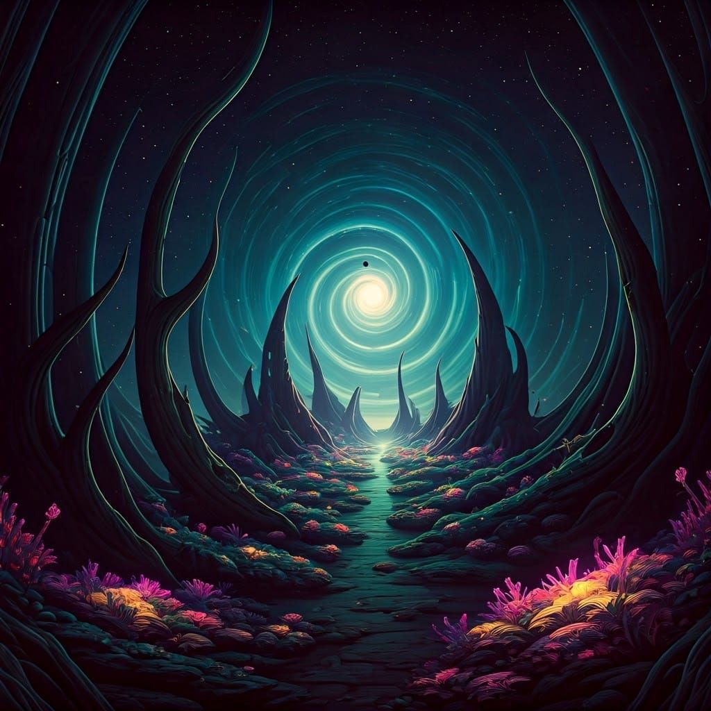 Glowing Alien Landscapes in Dark Cosmic Galaxy