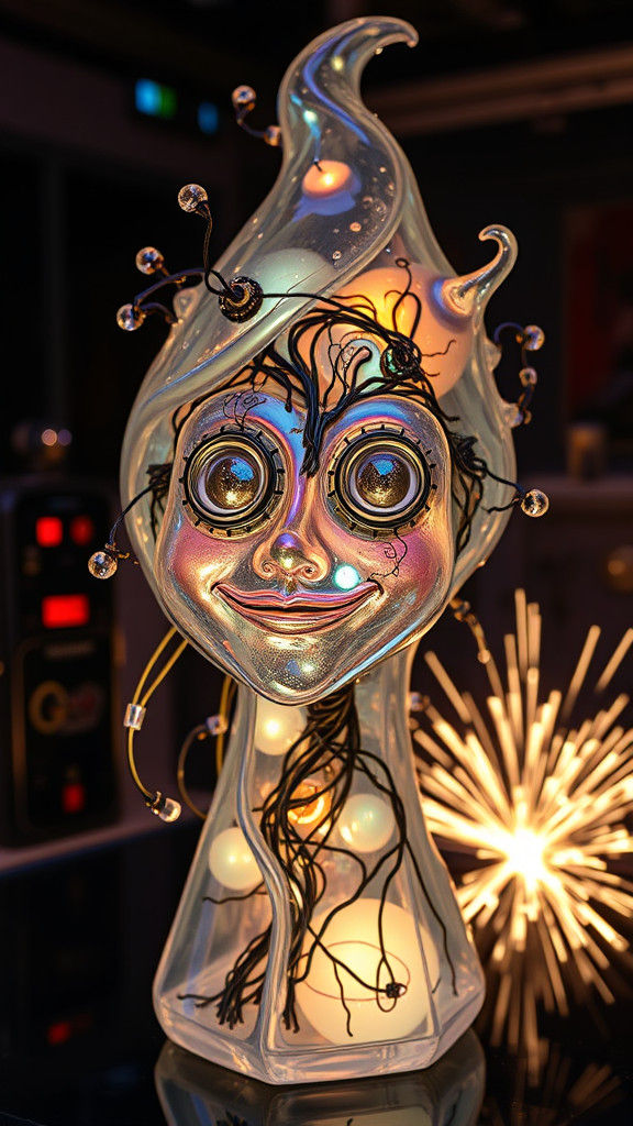 Surreal Iridescent Sculpture with Cybernetic Elements